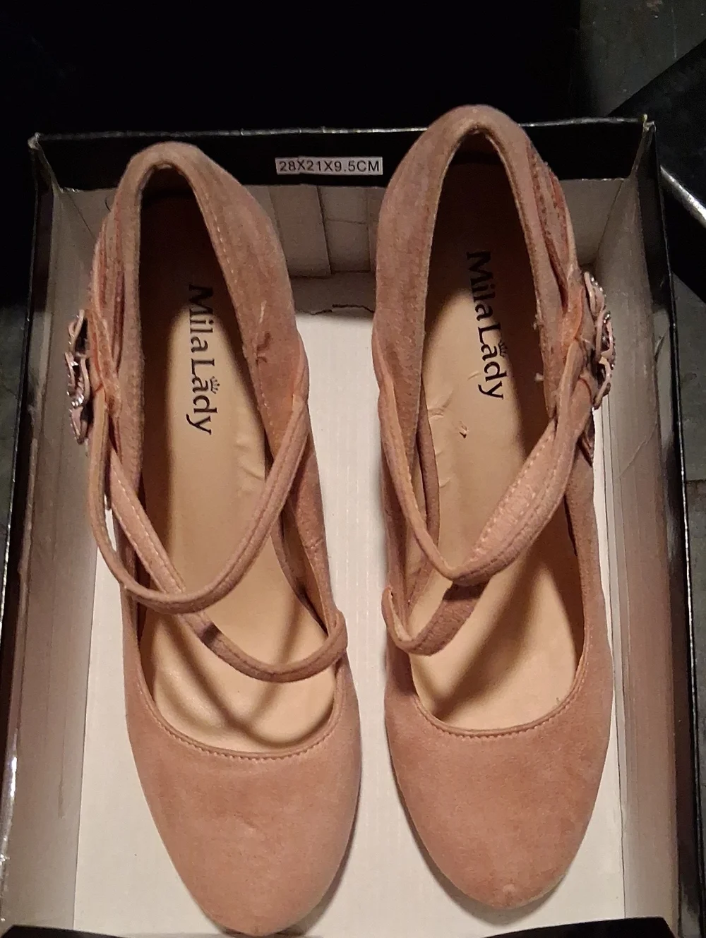 Mila Lady Tan Suede Rhinestone Floral Strappy Heels Size 9